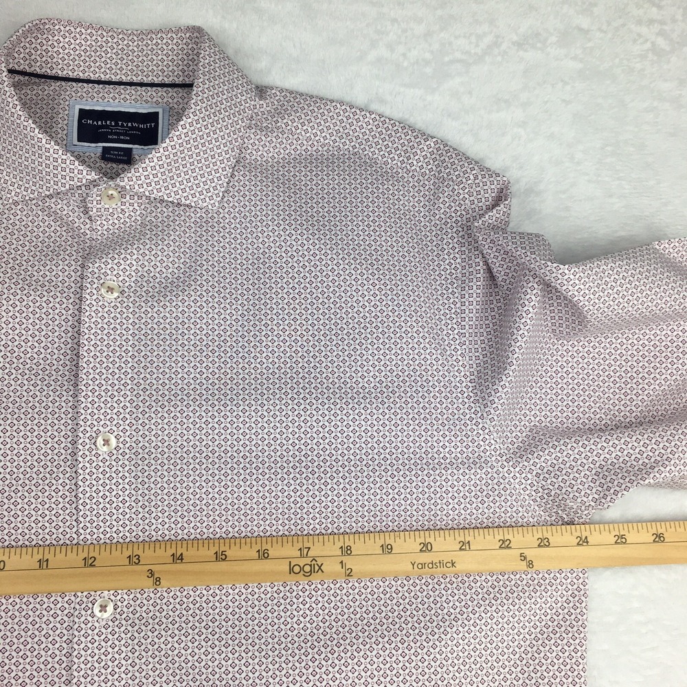 Charles Tyrwhitt Dress Shirt Mens XL Burgundy/Pink Print Slim Fit Non Iron - Picture 8 of 10